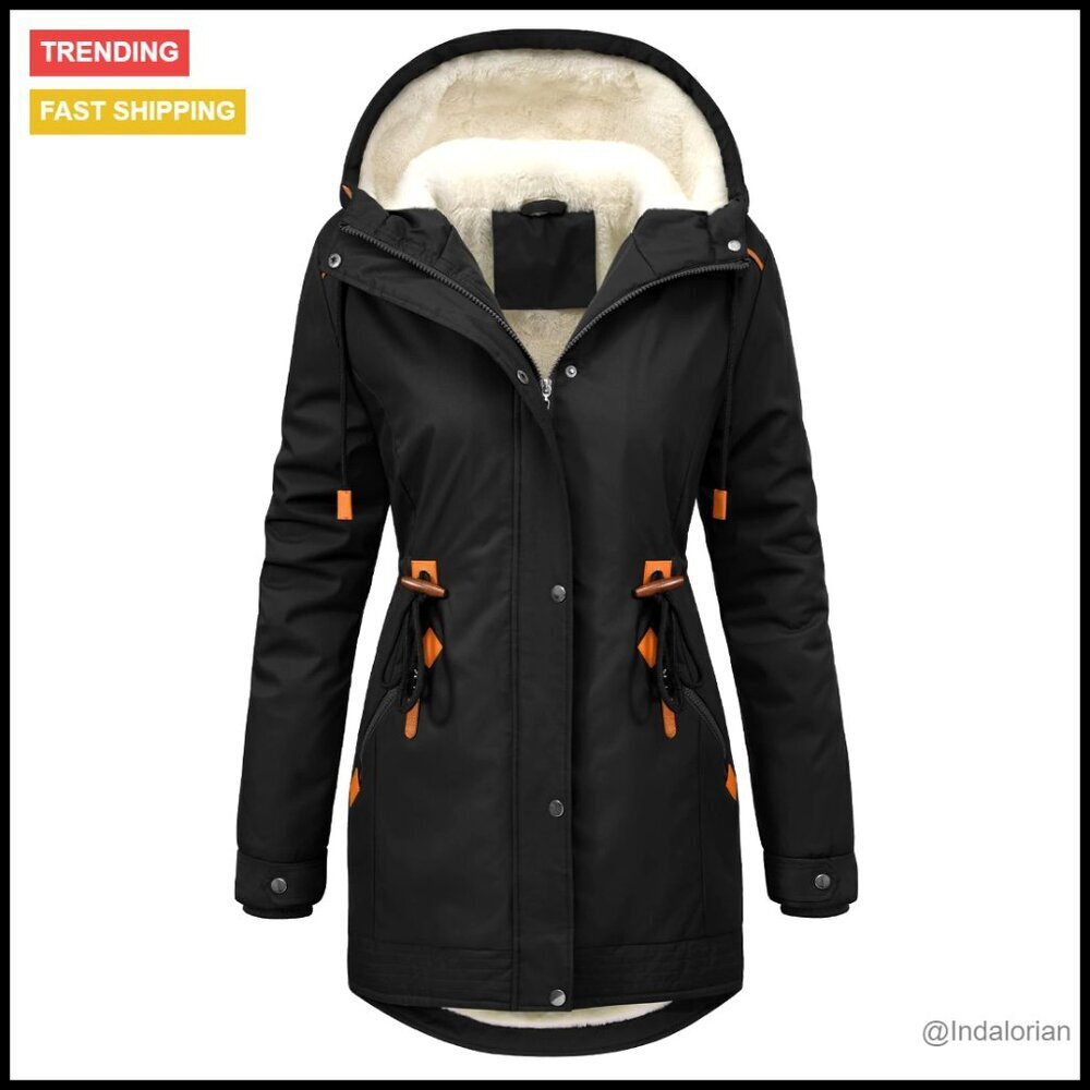 Women's Fleece Lined Parka Jacket Hooded Winter Coat Warm Outerwear